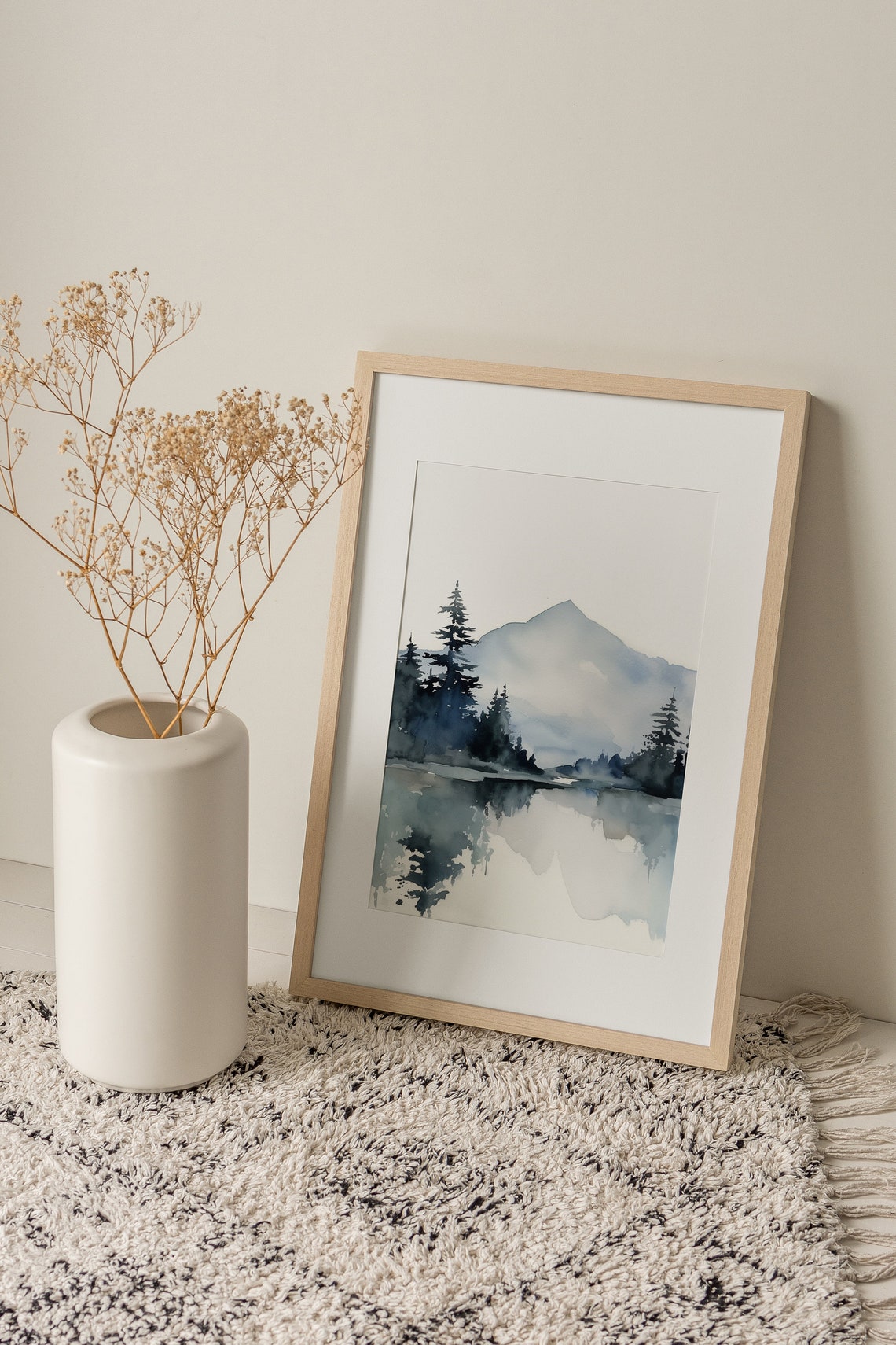 Misty Blue Pine Forest Reflected in a Still Mountain Lake Poster - Image 4