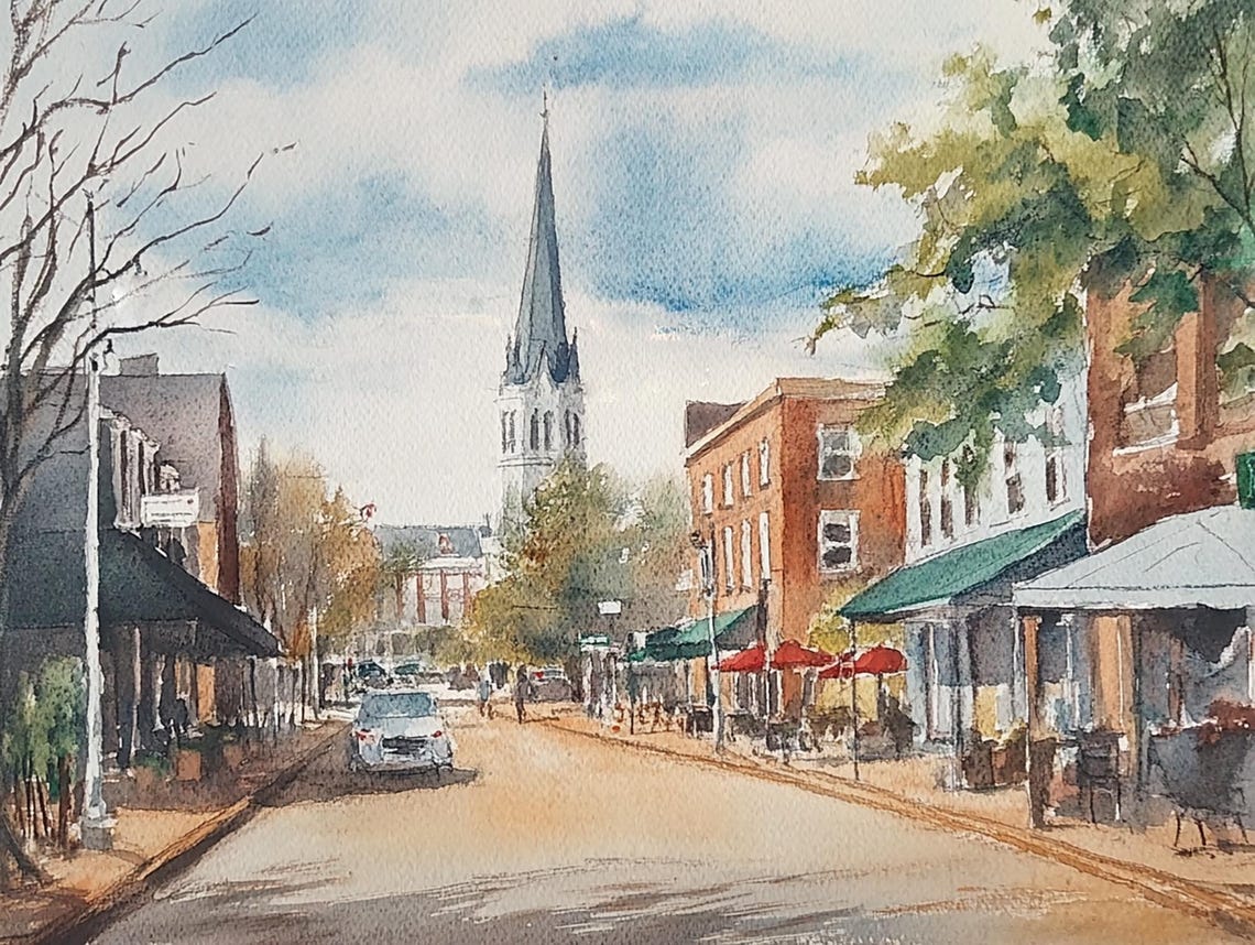 Burlington Vermont Church Street Watercolor Cityscape Poster