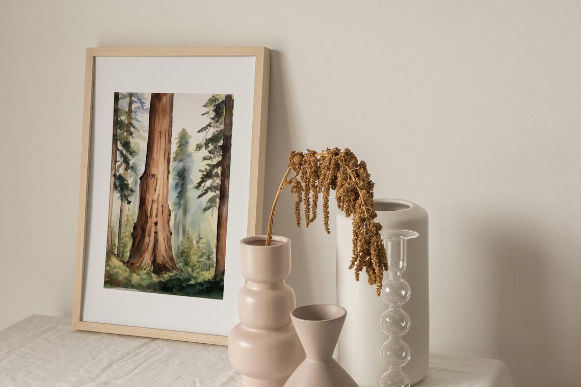 Sequoia Trees Watercolor Art Print, California Forest - Image 2