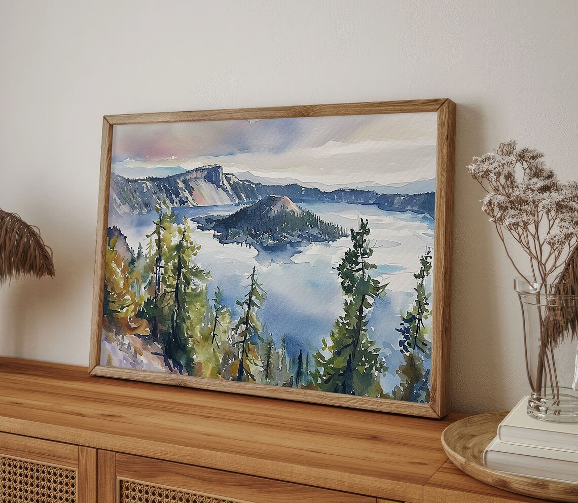 Crater Lake National Park Watercolor Art Print, Oregon - Image 3