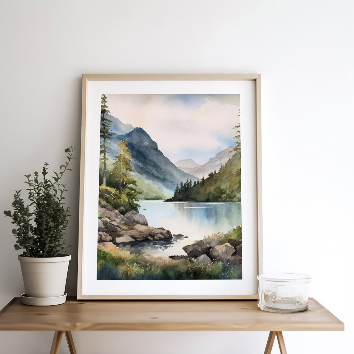 Lake District Watercolor Art Print, Mountain Lake - Image 4