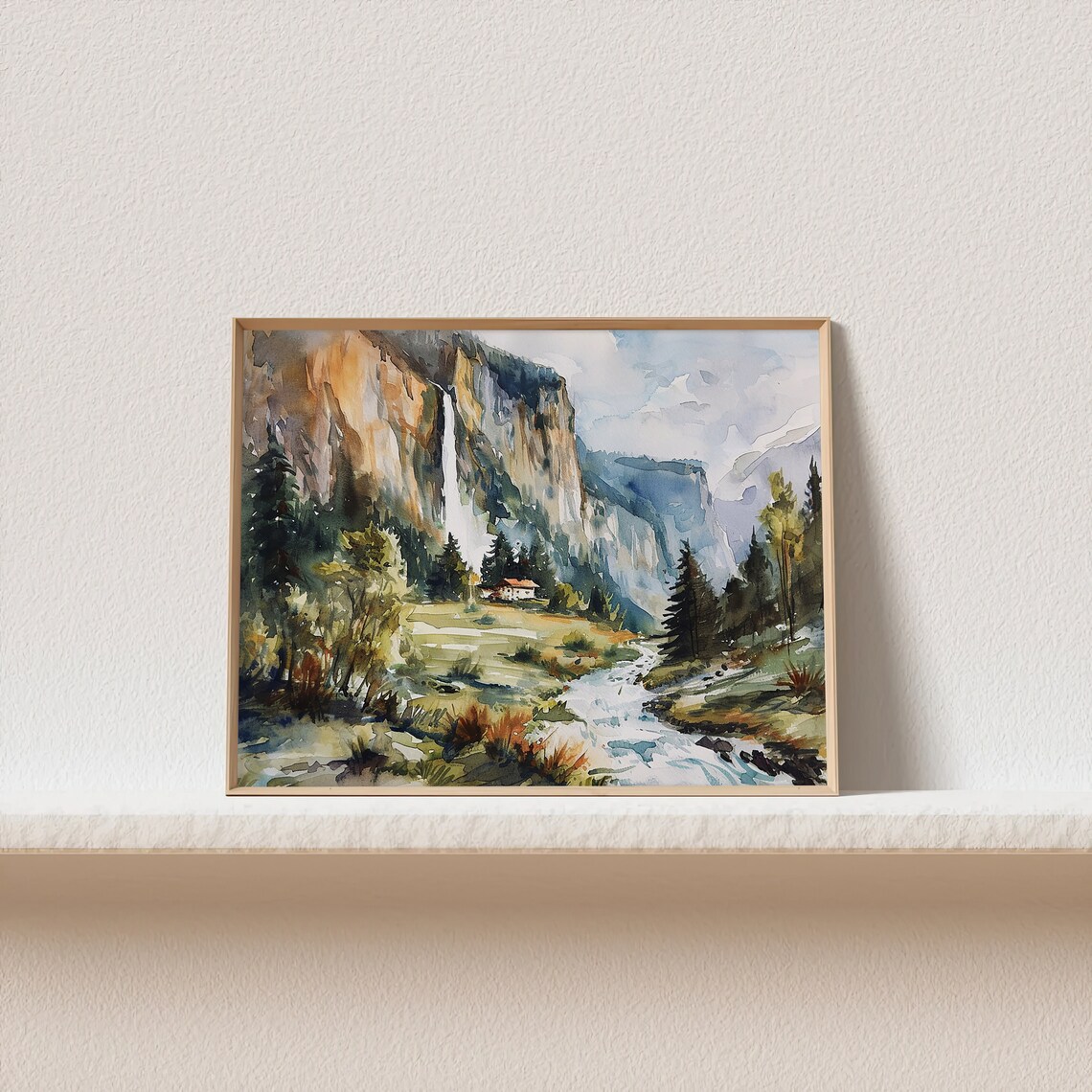 Staubbach Waterfall Switzerland Landscape Watercolor Art Print - Image 2