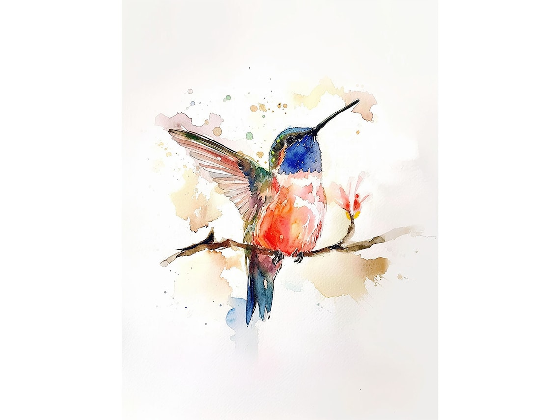 Hummingbird Watercolor Art Print, Spring Nature Decor