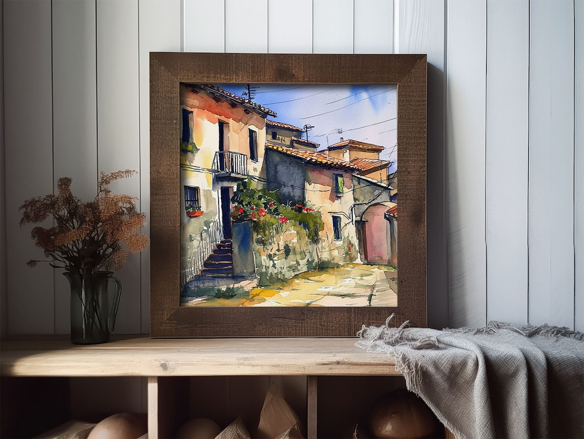 Calabria Watercolor Travel Poster, Italian Village View - Image 2