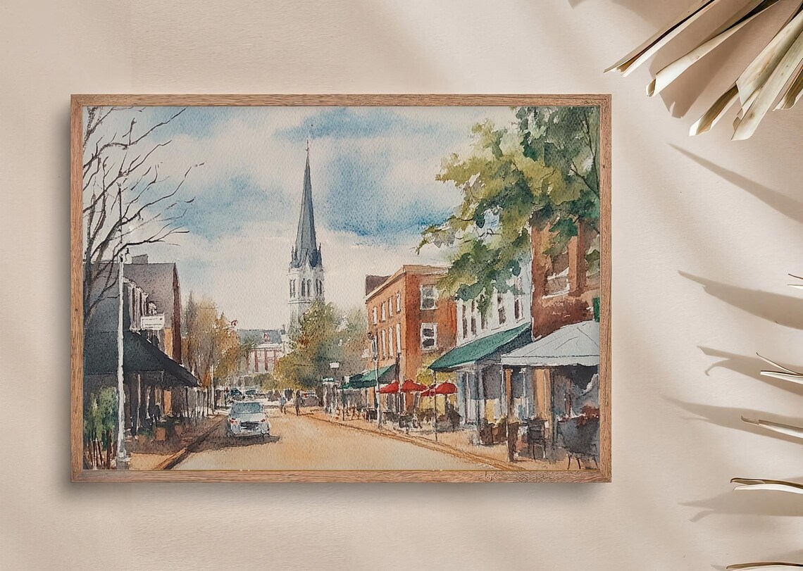 Burlington Vermont Church Street Watercolor Cityscape Poster - Image 3