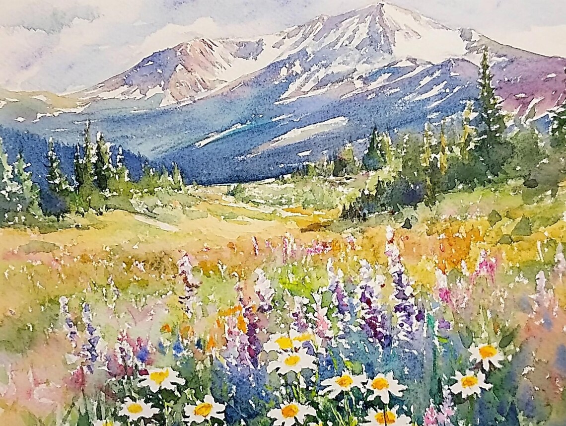 Gore Range Watercolor Art Print, Colorado Meadow