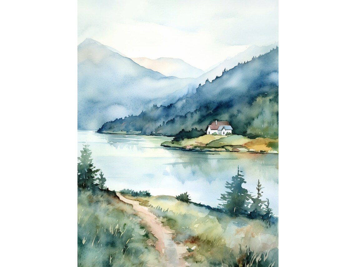 Maroon Lake Watercolor Mountain Lake Art Print