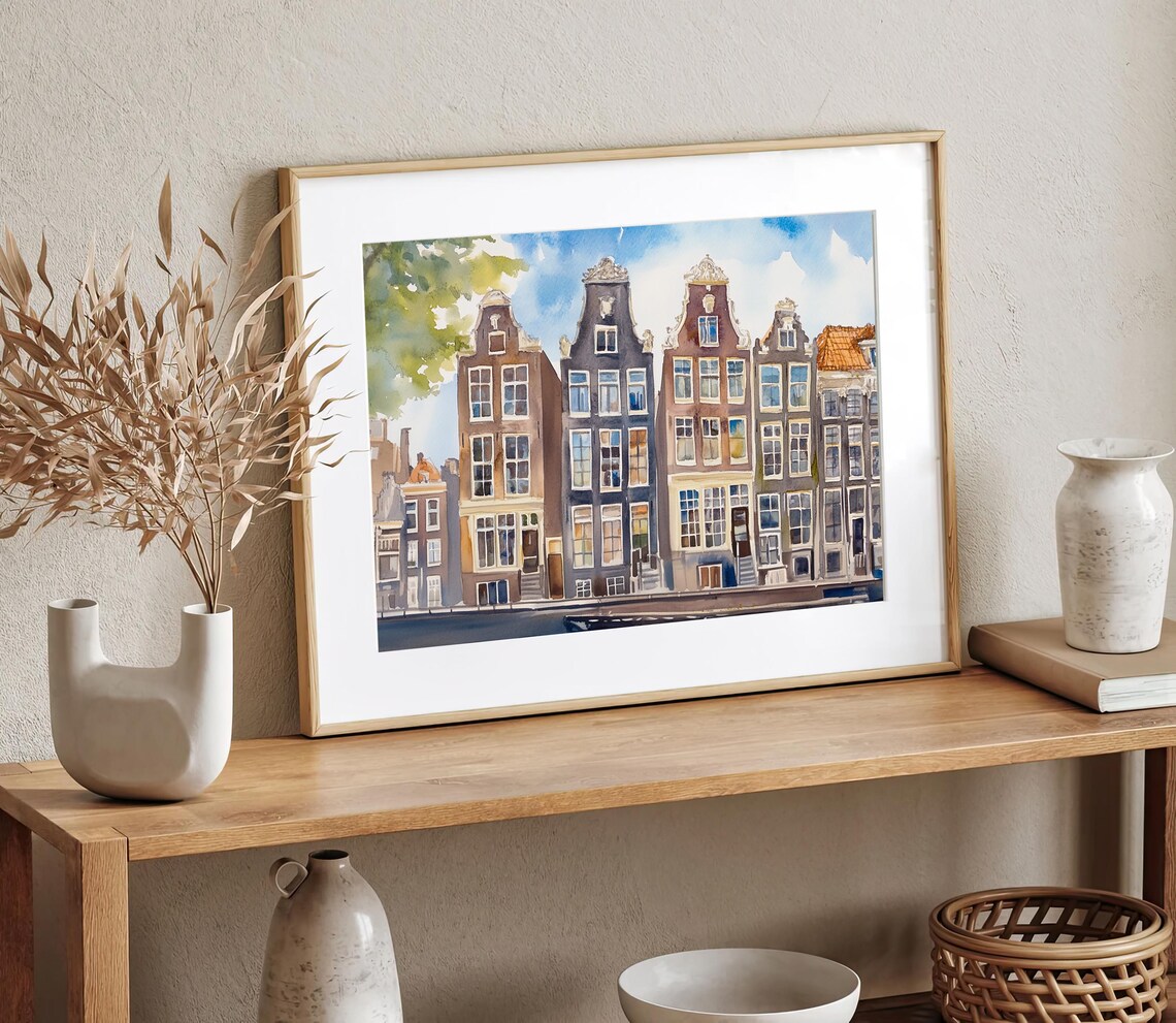 Amsterdam Painting Dutch Canal Houses Watercolor Art Print Cityscape Print Netherlands Illustration Travel Poster - Image 2