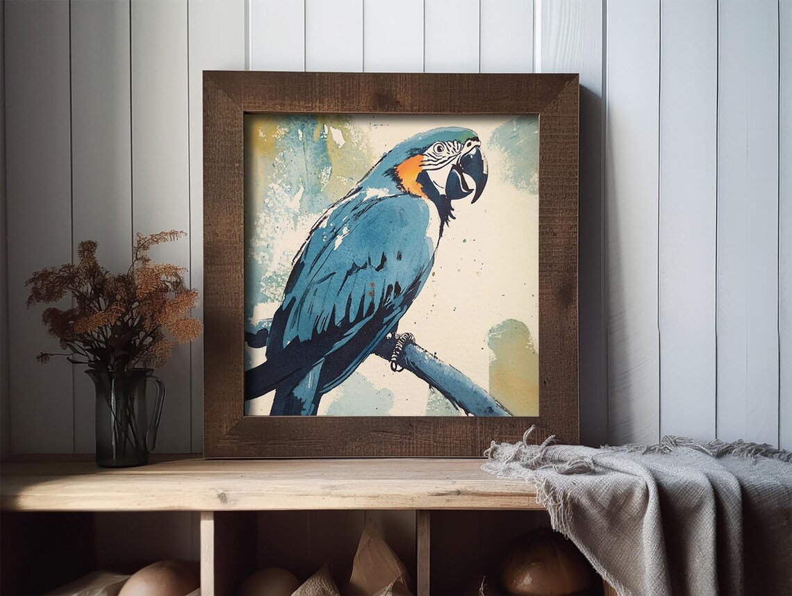 Parrot Painting Bird On Branch Watercolor Art Print - Image 2