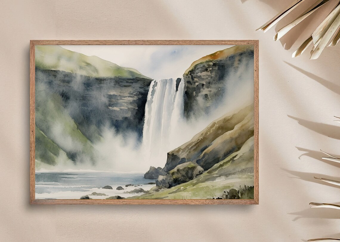 Skogafoss Watercolor Art Print, Iceland Waterfall - Image 4