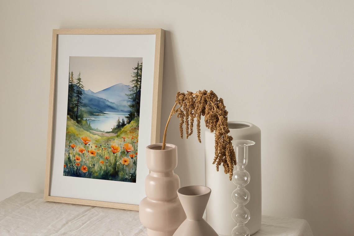 Columbia Gorge Watercolor Mountain River Art Print - Image 4