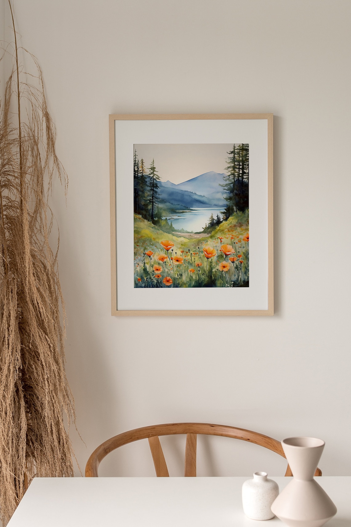 Columbia Gorge Watercolor Mountain River Art Print - Image 3