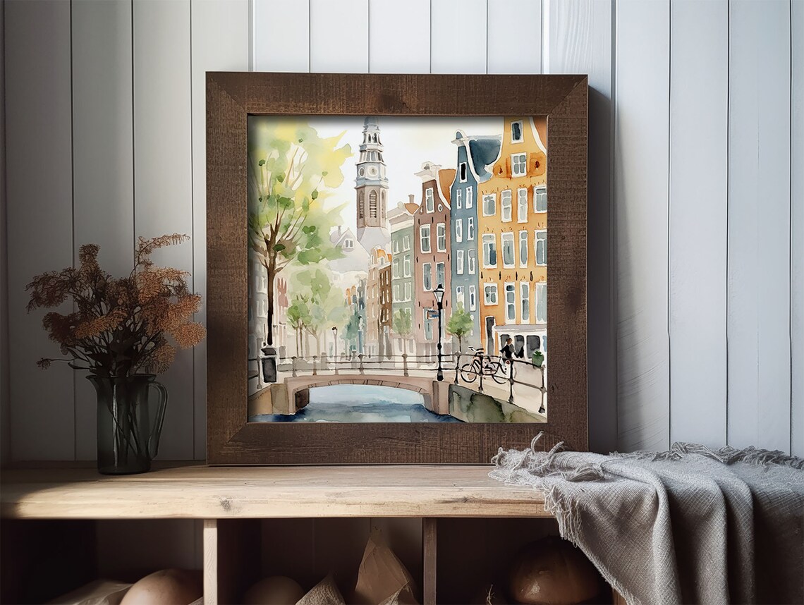 Amsterdam Spring Cityscape Watercolor Art Print - Image 2