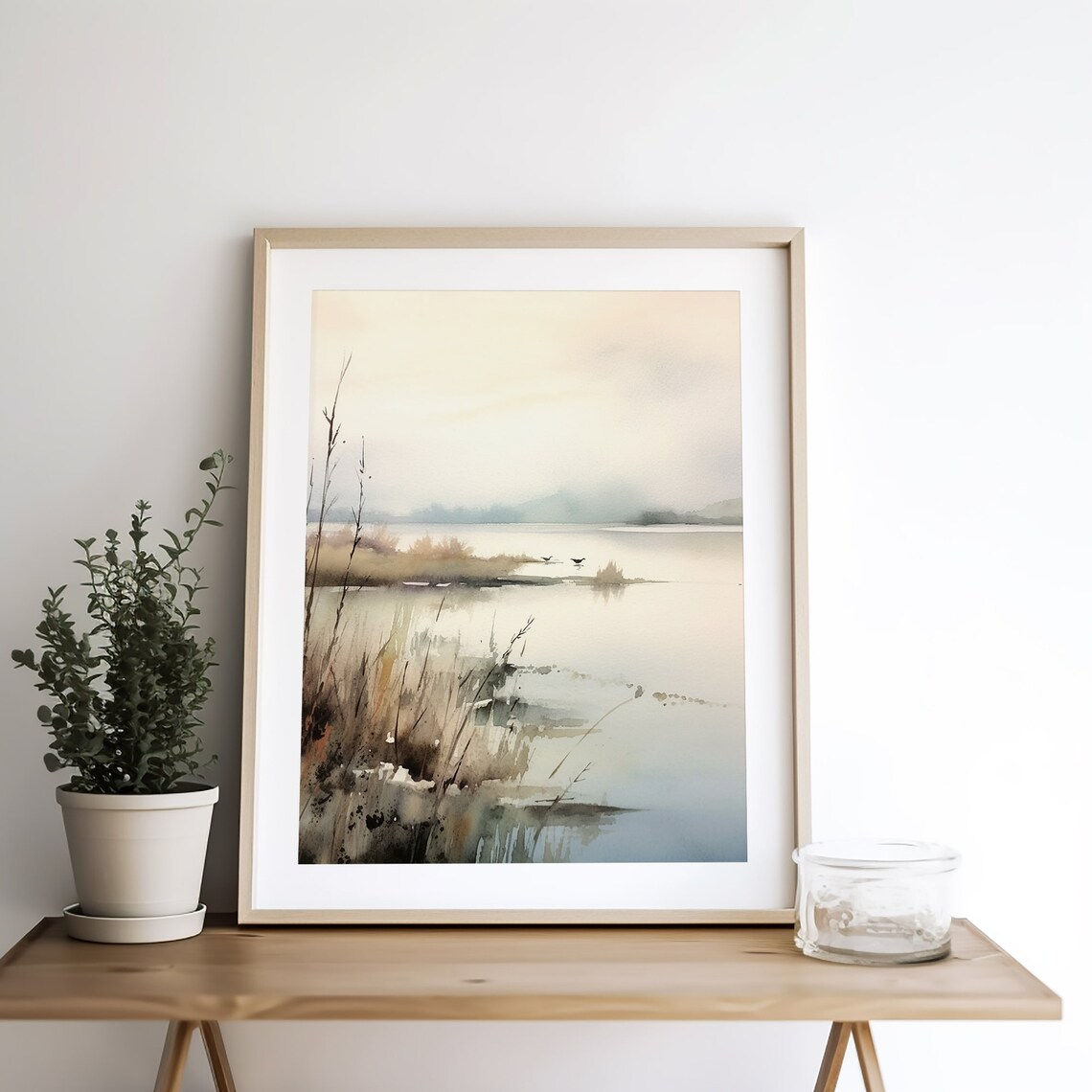 Misty Lake Vermont Watercolor Landscape Art Print - Image 3