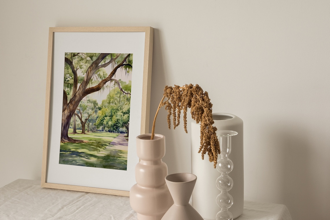 Audubon Park Oak Watercolor Art Print, New Orleans - Image 4