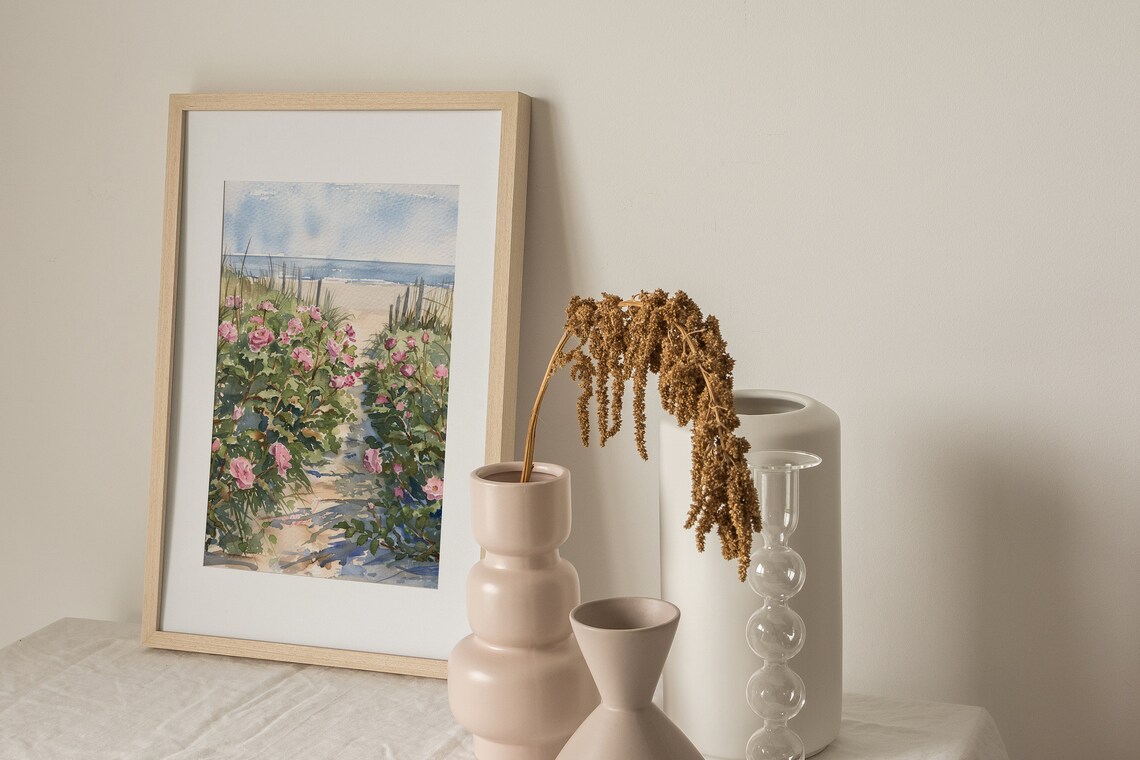 Cape Cod Beach Roses Watercolor Art Print - Image 5
