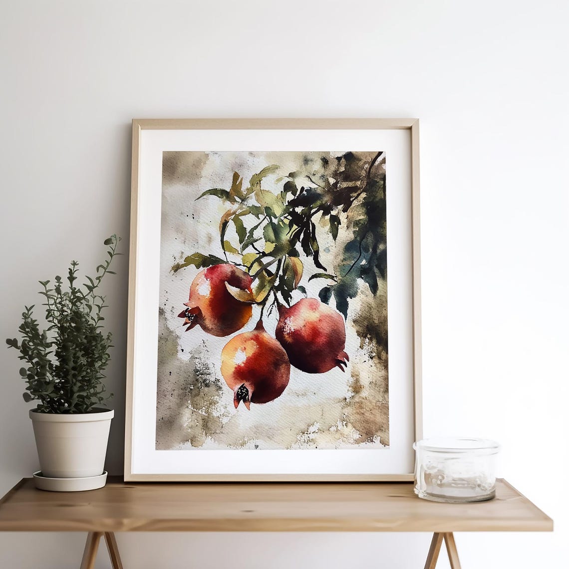 Pomegranates on a Branch Ripe Red Fruit Watercolor Botanical Poster - Image 4