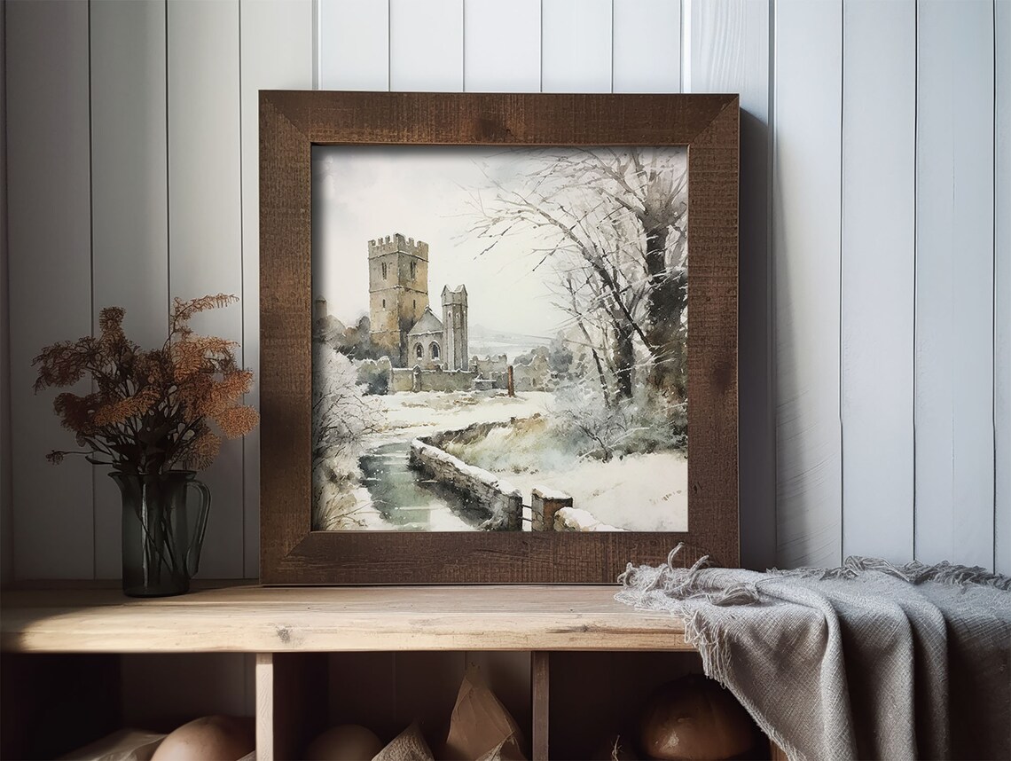 Scottish Castle In Winter Watercolor Art Print - Image 2