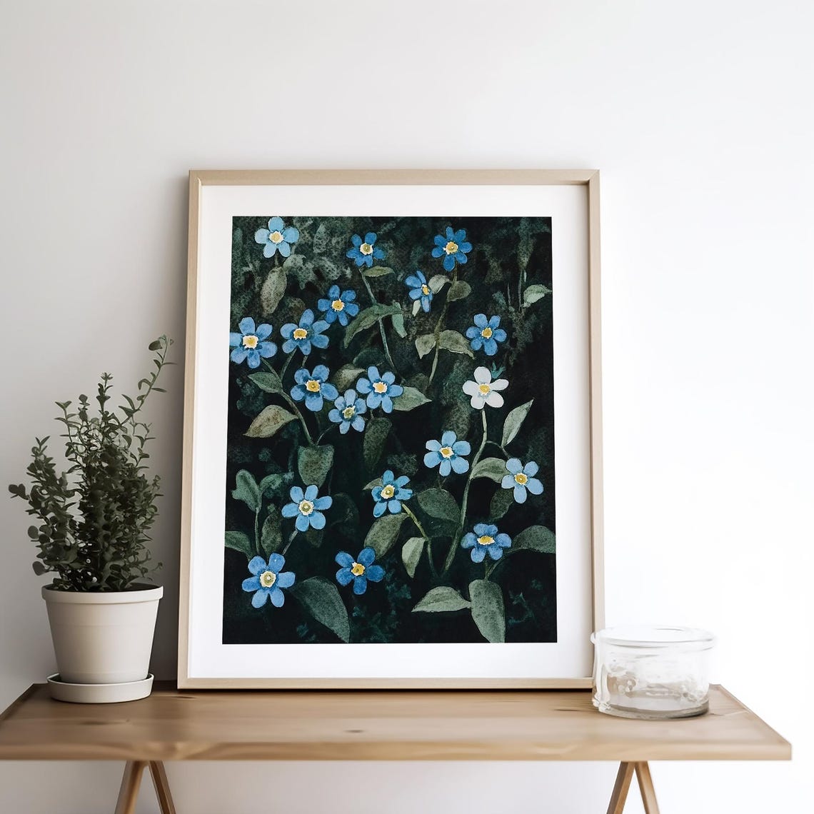 Forget Me Nots Blue Wildflower Watercolor Night Garden Poster - Image 4