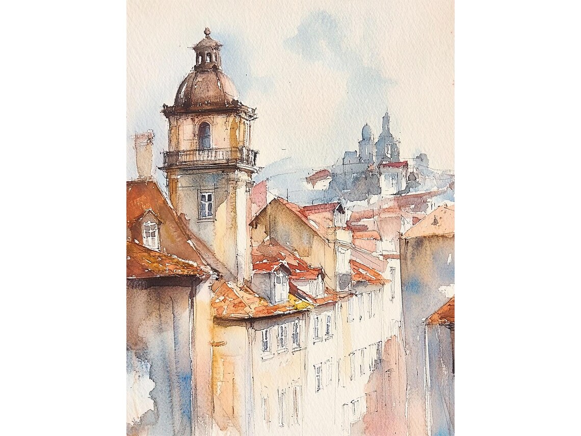 Porto Watercolor Art Print, Portugal Cityscape