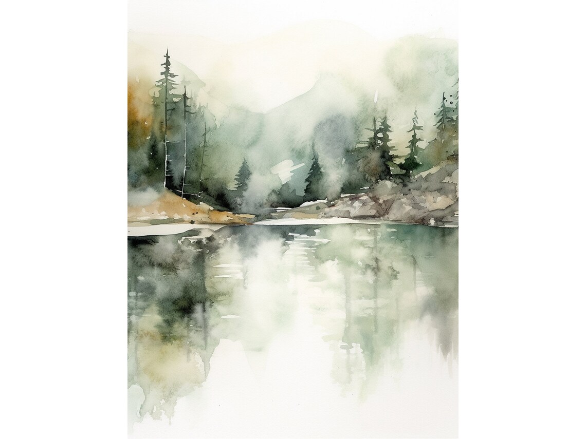 Priest Lake Idaho Watercolor Mountain Lake Landscape