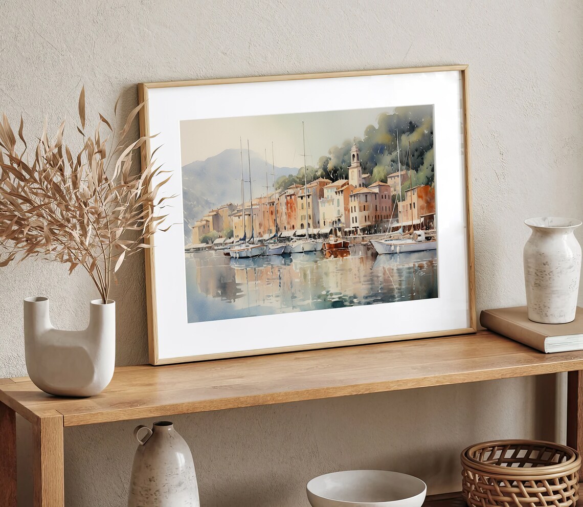 Portofino Watercolor Art Print, Italian Cityscape - Image 3
