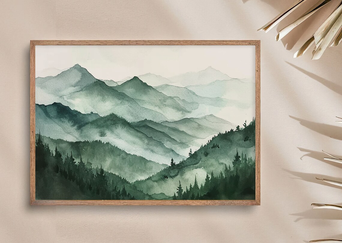 Green Mountains Watercolor Art Print, Vermont Landscape - Image 4