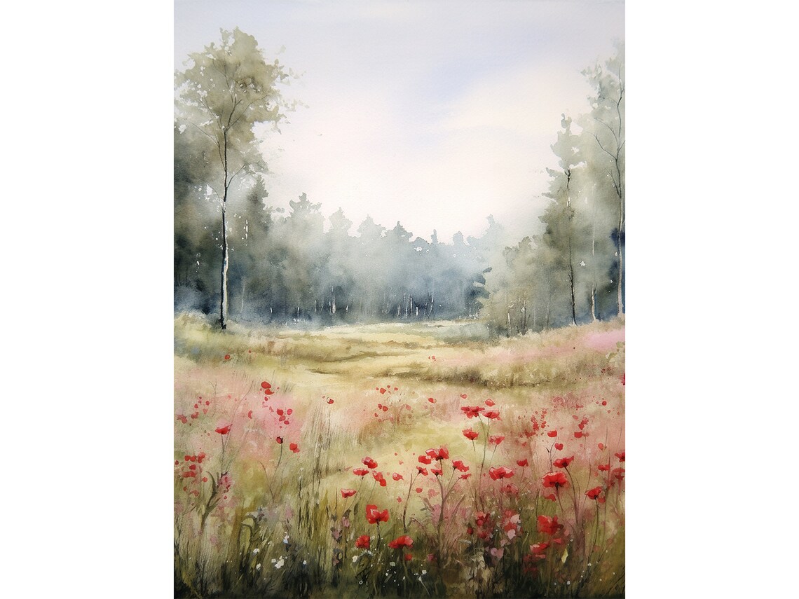Meadow Watercolor Poppy Art Print, Idaho Wildflowers