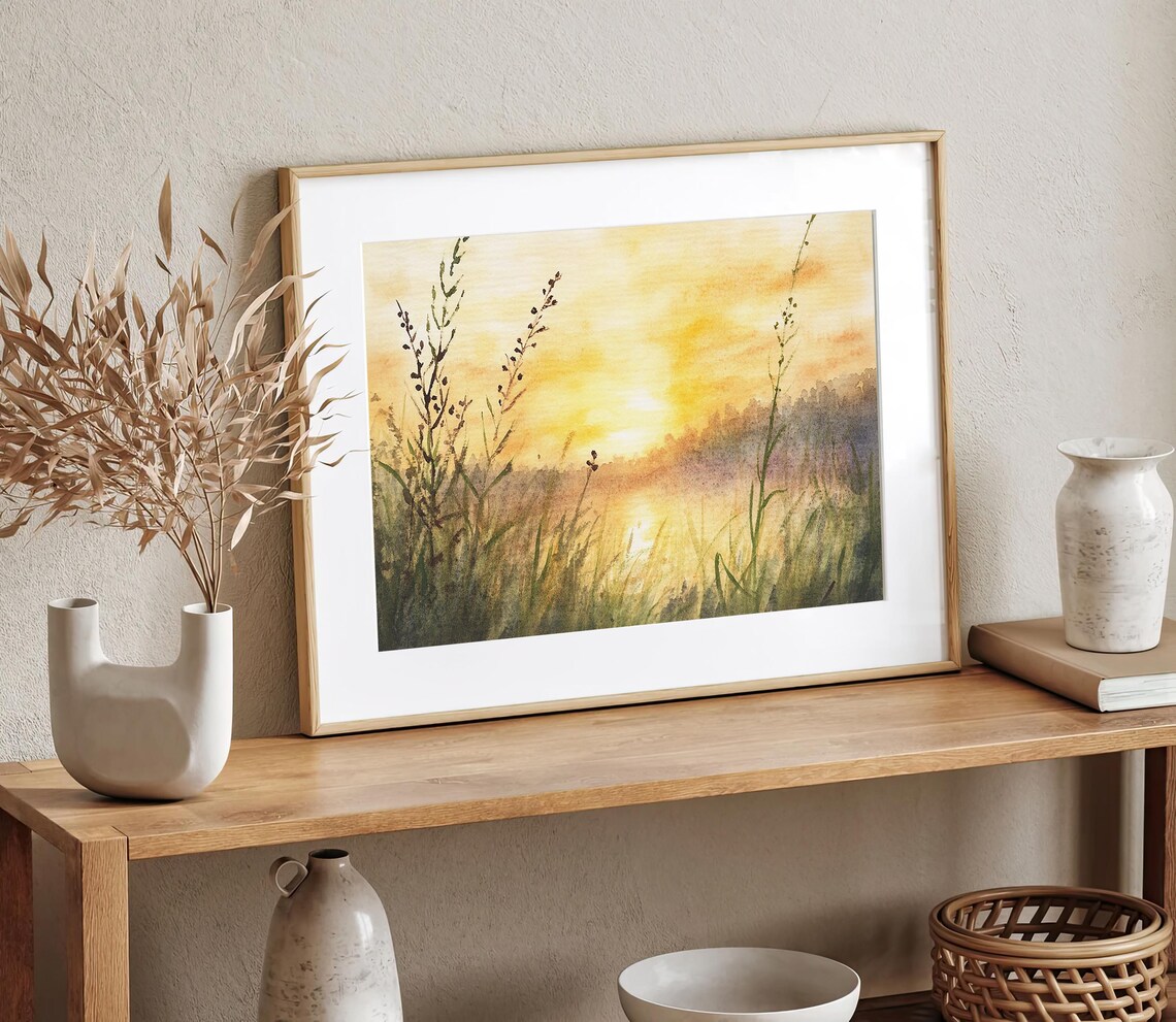 Sacramento River Watercolor Minimalist Landscape Print - Image 2