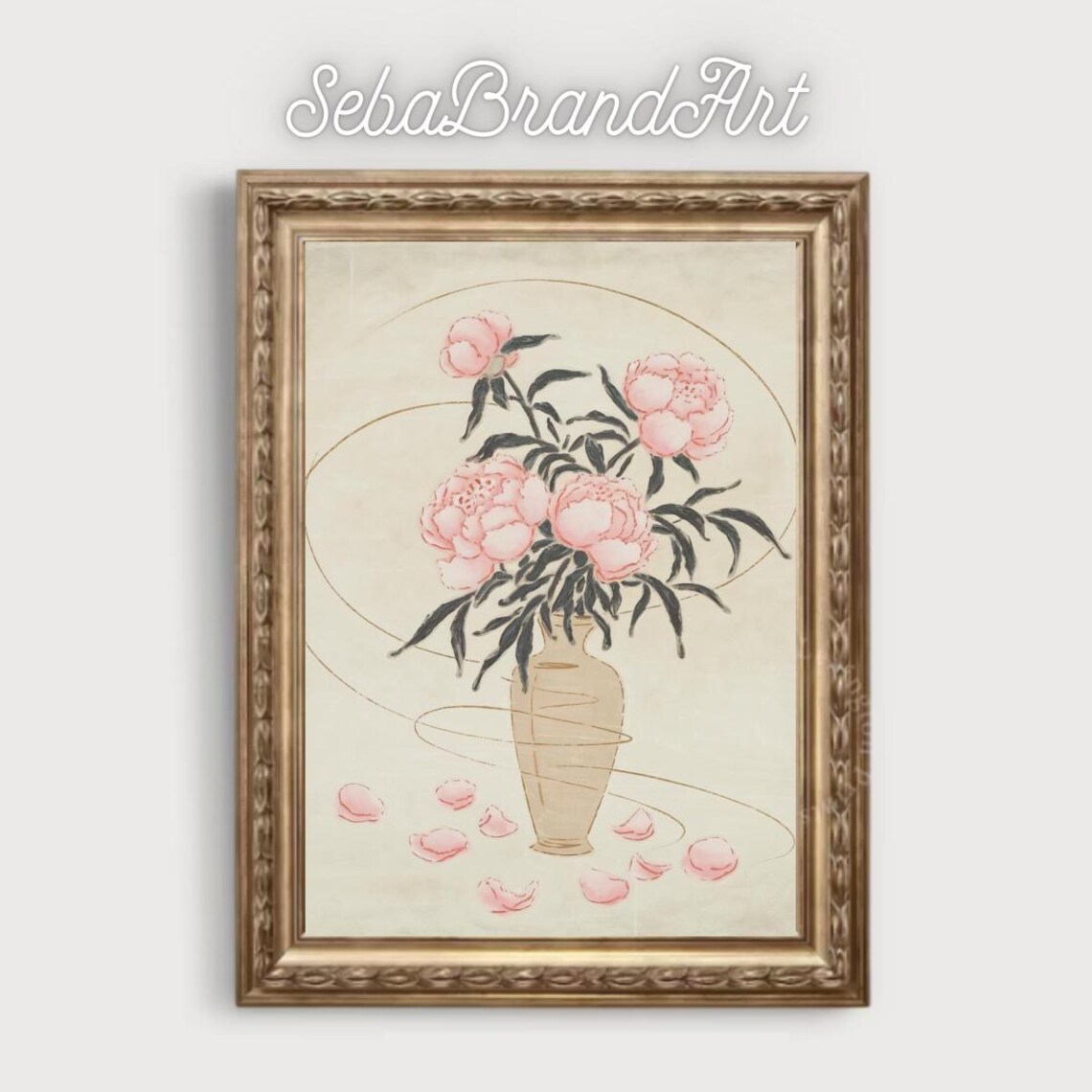 Delicate Pink Peonies In A Vase Japanese Style Floral Art Poster - Image 2