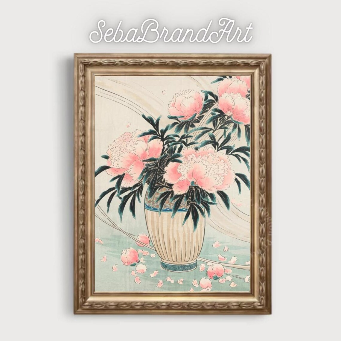 Pink Peonies In A Vase Ukiyo E Style Japanese Floral Art Poster - Image 2