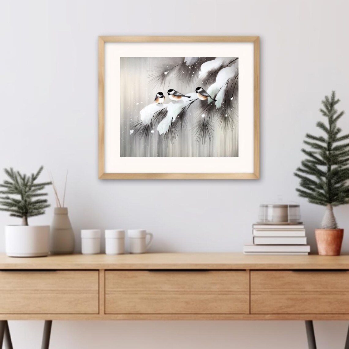 Yokoyama Taikan Style Winter Chickadees On Snowy Pines Japanese Nihonga Wall Art Instant - Image 3