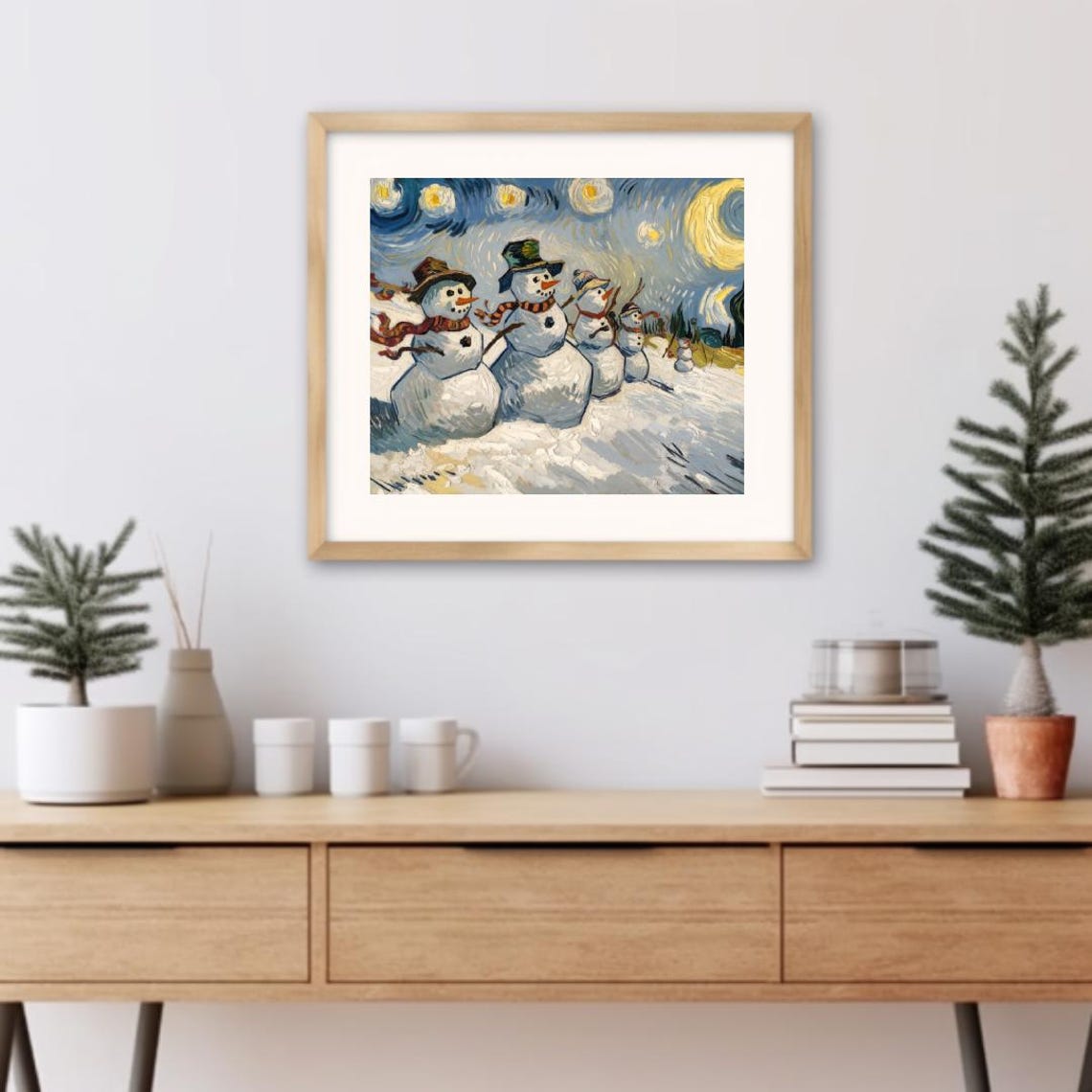 Van Gogh Inspired Snowmen Under A Swirling Starry Night Sky Poster - Image 3