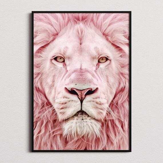 Blush Pink Lion Close Up Portrait Soft Fur Minimalist Wall Art