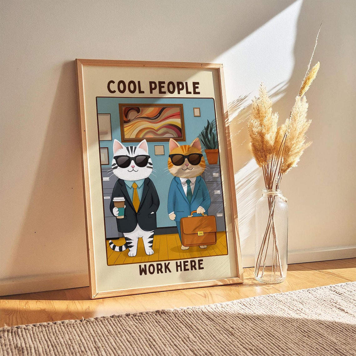 Funny Cat Office Poster, Cool People Work Here