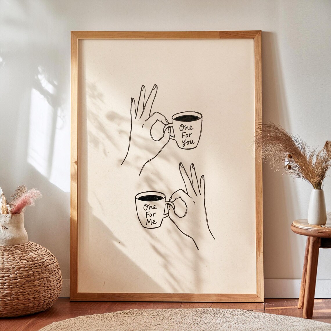 Espresso Coffee Hands Line Art One For You Me Cafe Kitchen Poster