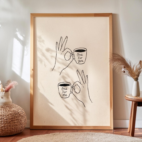 Espresso Coffee Hands Line Art One For You Me Cafe Kitchen Poster