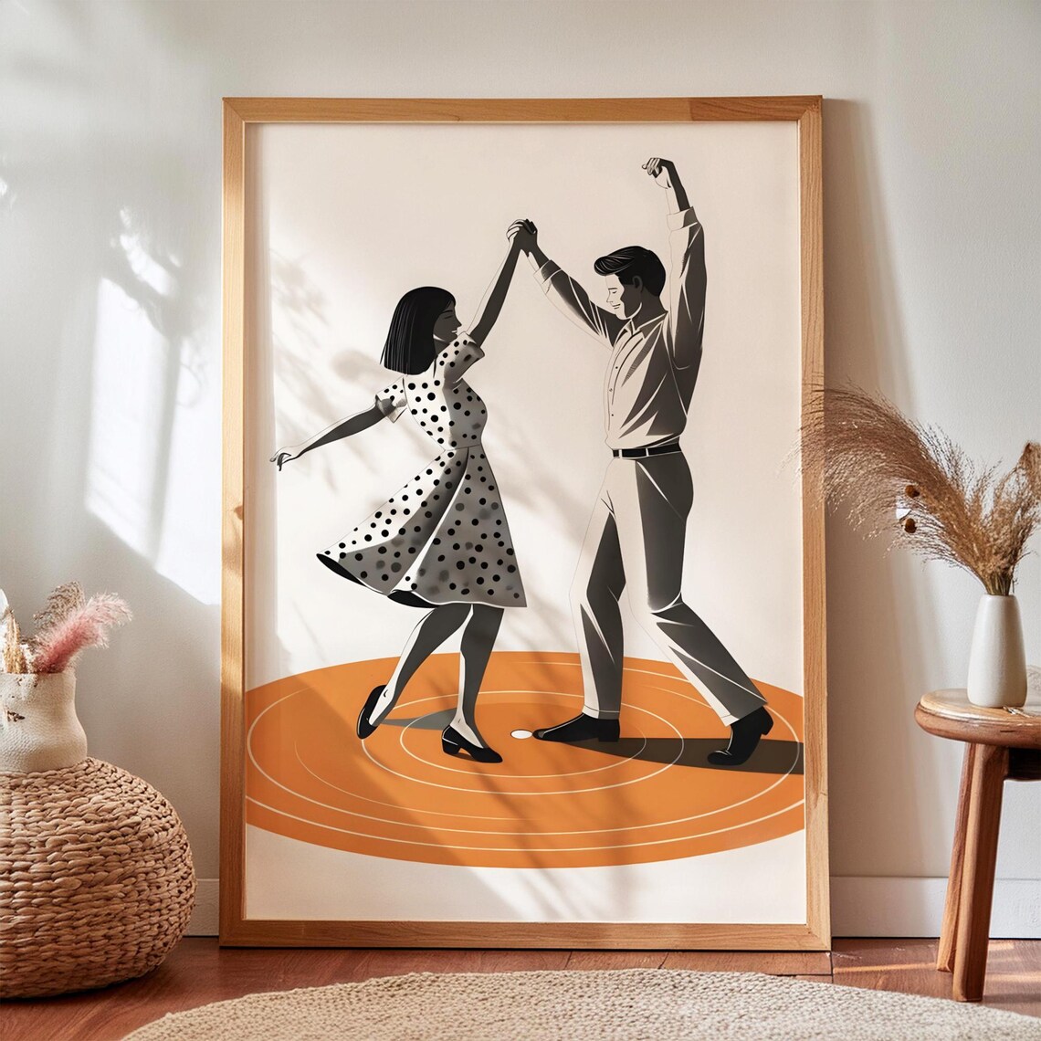 Retro Dancing Couple Print Record Player Art Digital Download