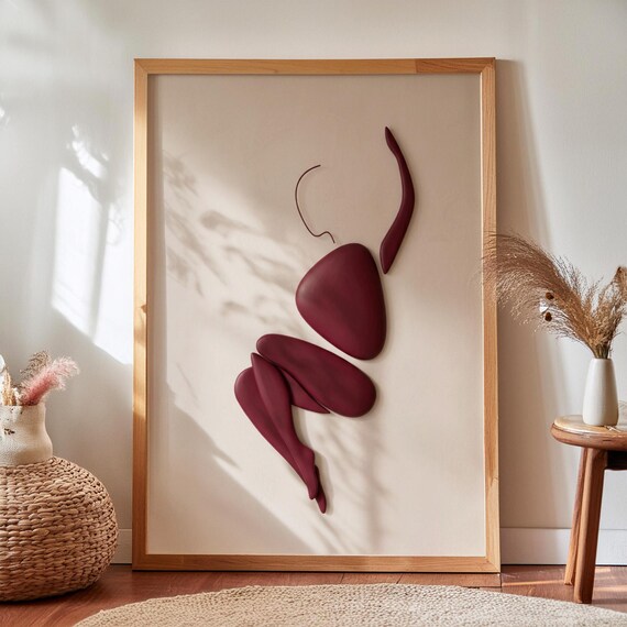 Abstract Burgundy Female Figure Minimalist Organic Modern Art Poster