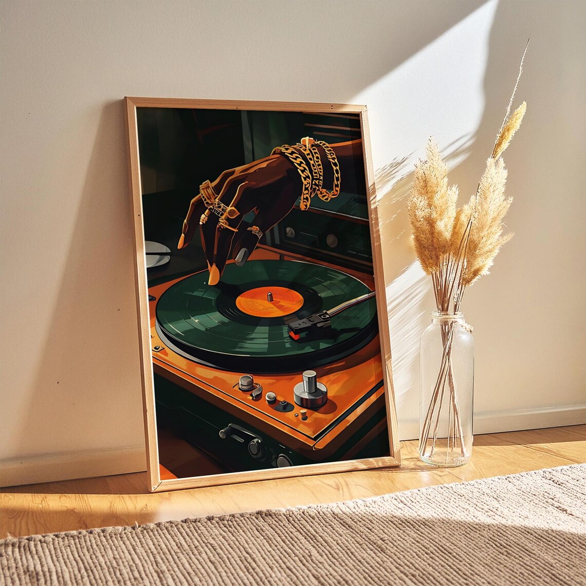 DJ Hand Scratching Vinyl Record Hip Hop Music Art Poster Gold