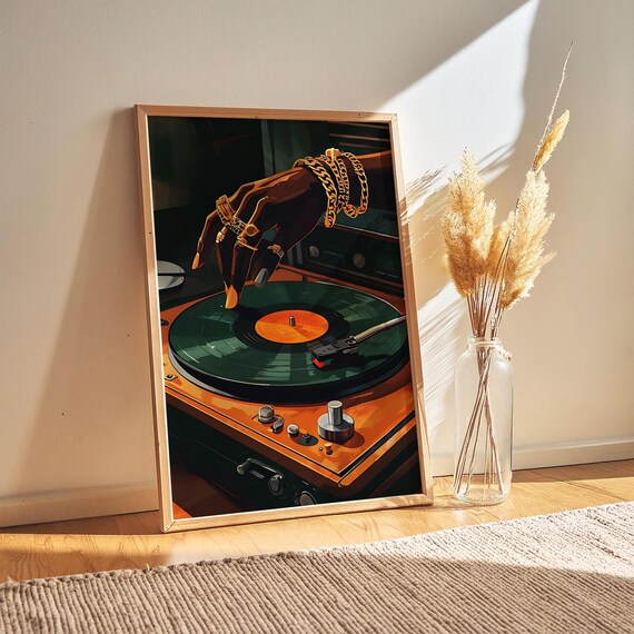 Black Woman Dj Vinyl Record Art Print Hip Hop Decor Digital Download