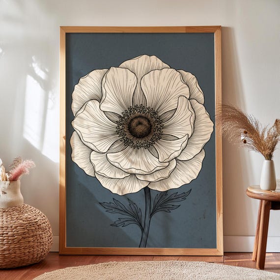Abstract Botanical Line Art Print Mid Century Floral Wall Decor Digital Download