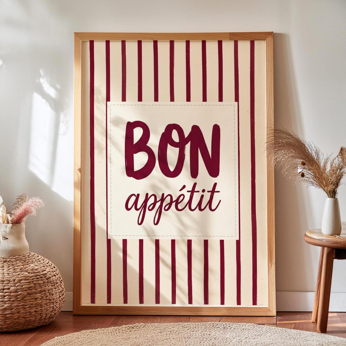 Bon Appetit French Striped Vintage Typography Kitchen Poster