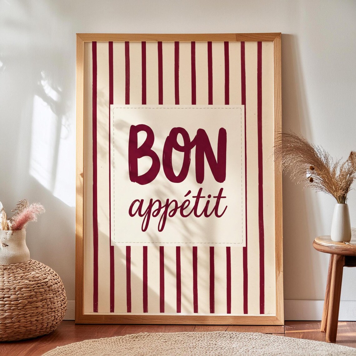 Bon Appetit Print Vintage Striped French Typography Kitchen Art Digital Download