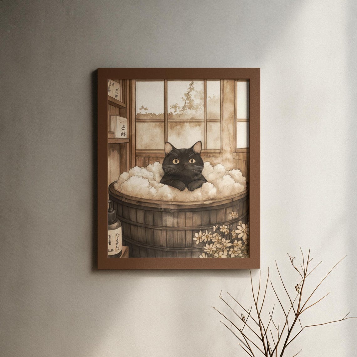 Black Cat Relaxing In Wooden Tub Bubbles Vintage Bath Poster - Image 6