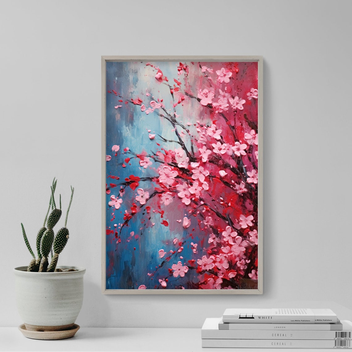 Pink Cherry Blossom Branches Impasto Oil Painting Floral Print