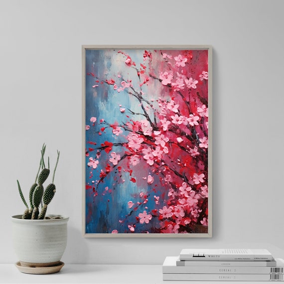 Painting Of Cherry Blossoms Flowers With Colourful Background Art Print Poster Painting Museum Quality Giclee Home Wall Dcor