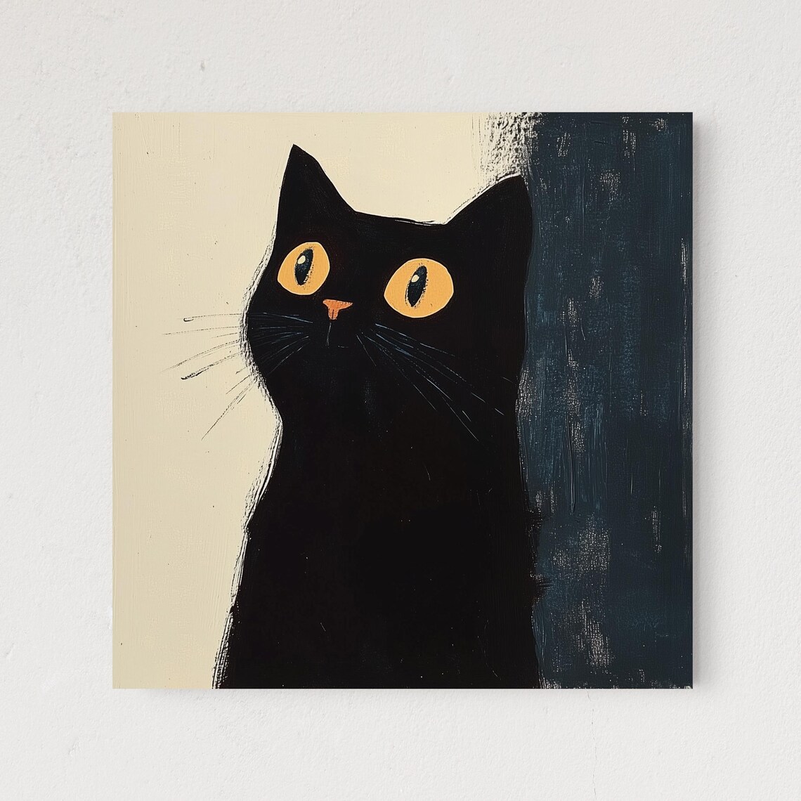 Quirky Black Cat With Big Yellow Eyes Funny Animal Painting Poster
