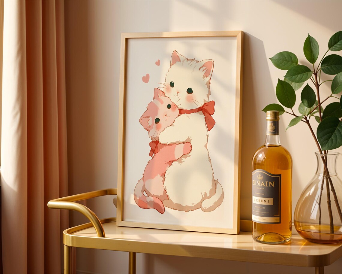 Two Cats With Ribbons Hugging, Cat Lovers - Image 4