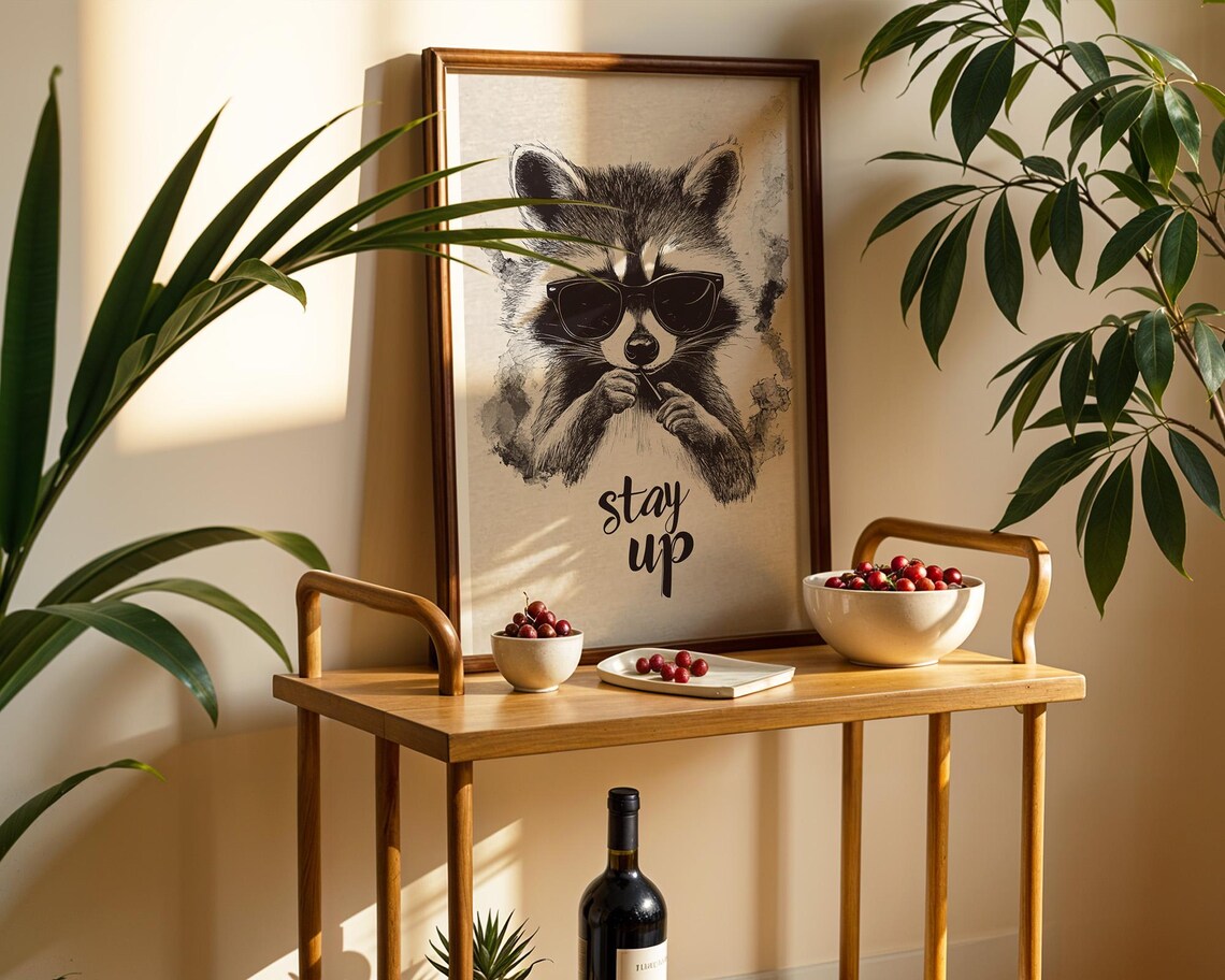 Cool Raccoon with Sunglasses Poster with Stay Up Quote Artwork - Image 2